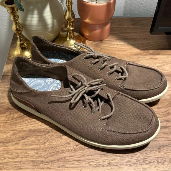 OluKai Manoa Men's Size 10 Brown Canvas Twill Casual Classic Lace Up Sneaker - Picture 2 of 6
